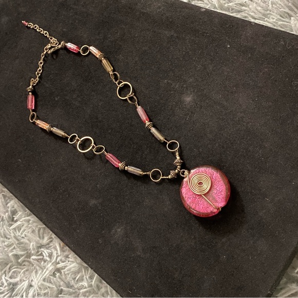 Blown Glass Swirl & Circle Coin Necklace - Picture 2 of 3